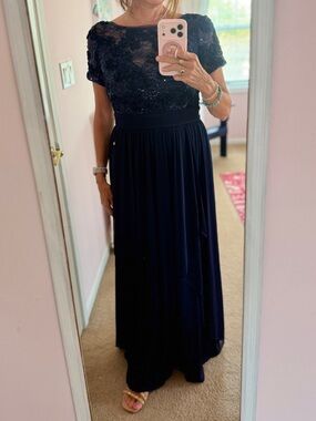 🩷 Macy's Beautiful NWT Navy Blue Formal Dress with Lace Bodice. MOB/MOG dress 8